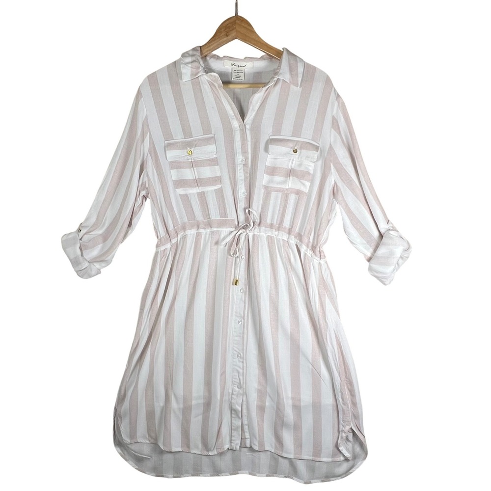 Passport Cream and Pink Striped Long-Sleeve Shirt Dress